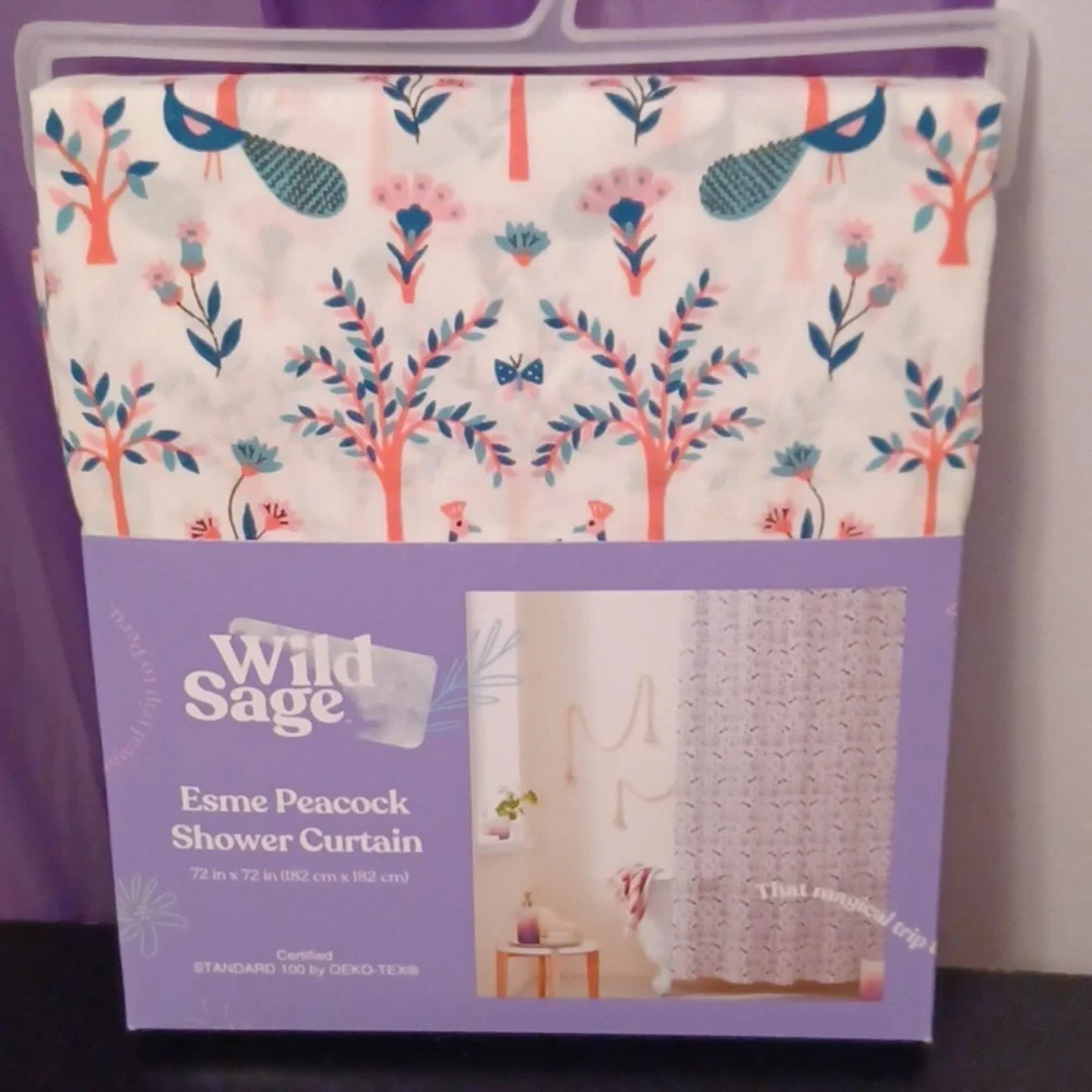New Wild Sage Esme Peacock Shower Curtain 72 in x 72 in